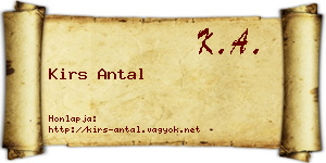 Kirs Antal névjegykártya